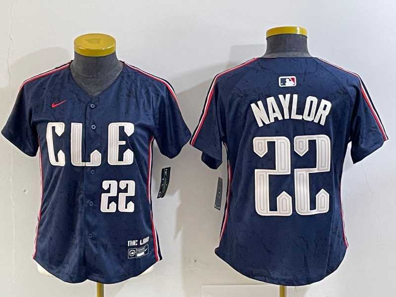 Womens Cleveland Guardians #22 Josh Naylor Number Navy 2024 City Connect Limited Stitched Jersey->mlb womens jerseys->MLB Jersey